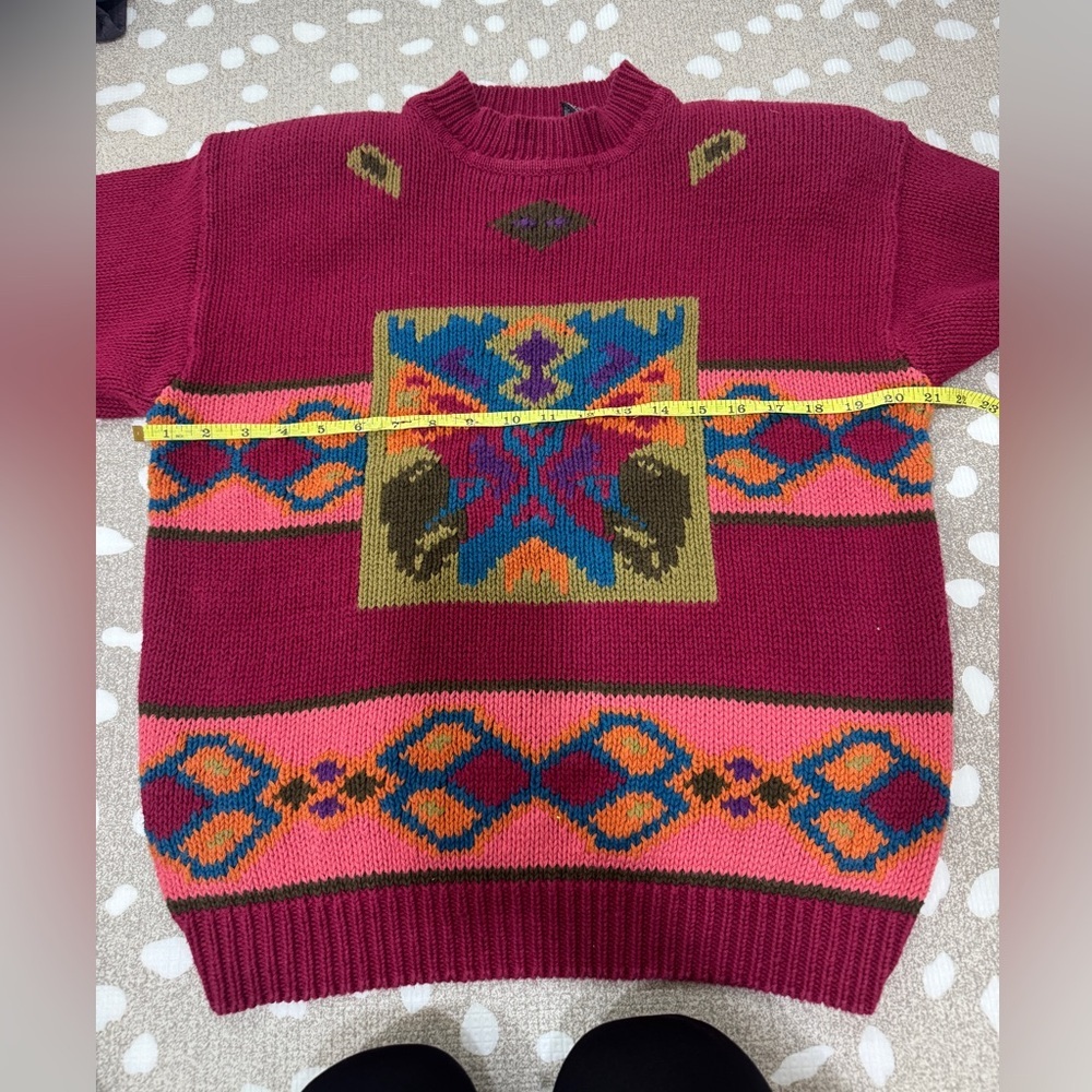 Vintage 90s PASTA chunky Knit Sweater Ramie Cotton butterfly Pullover colorful - Picture 5 of 11